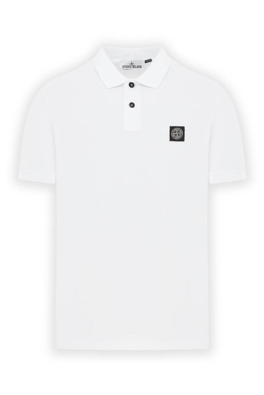 Stone Island белое поло хлопковое мужское с логотипом компас 186853 - фото 1