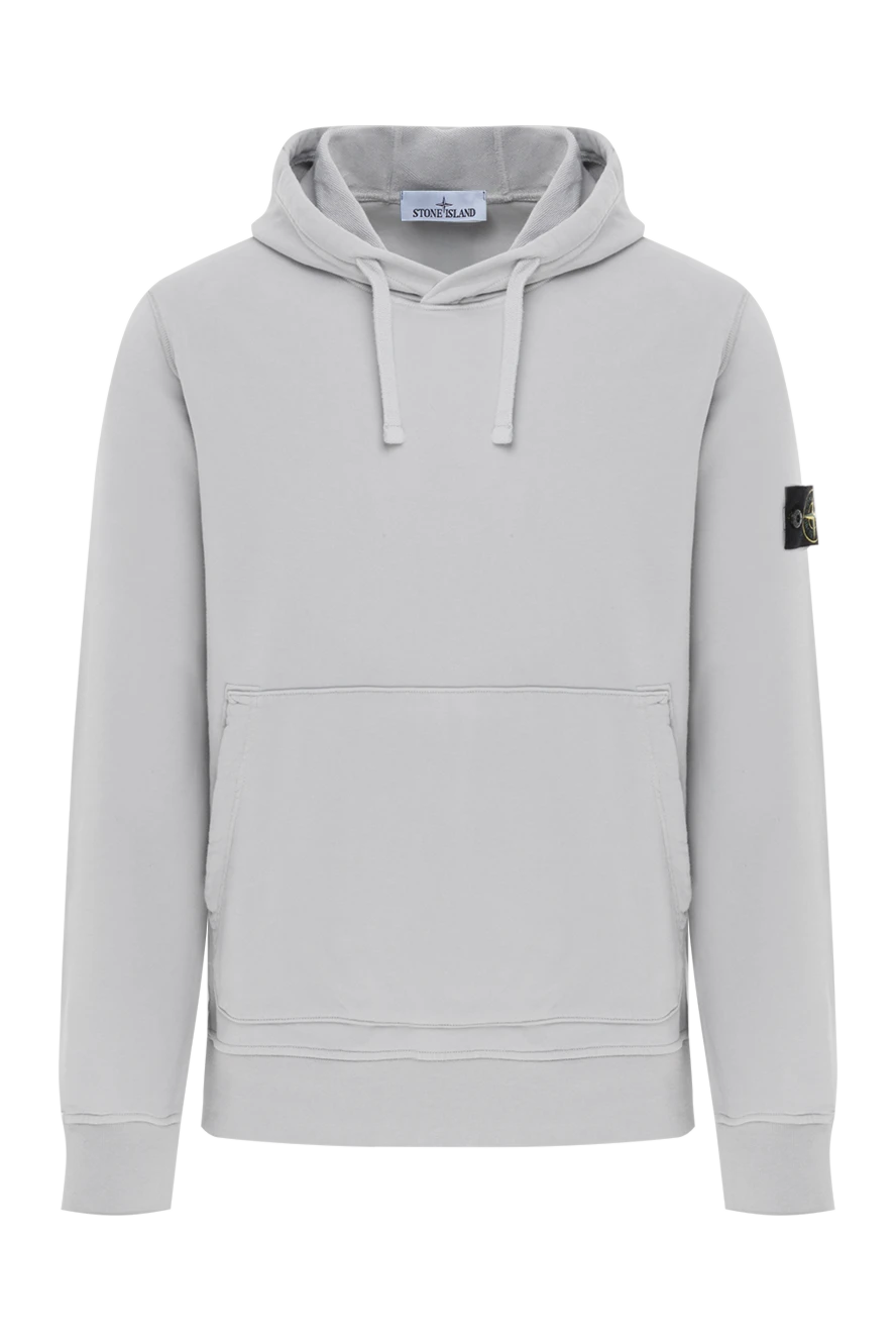 Stone Island капюшоны және логотипі бар ерлер сұр мақта капюшоны 186869 - фото 1