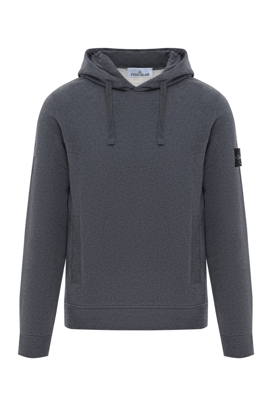 Stone Island мужской темно-серый хлопковый худи с капюшоном и нашивкой с логотипом 186870 - фото 1