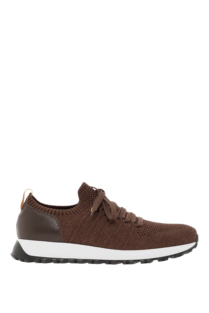 Doucal`s өкшесіне былғары кірістірілген матадан жасалған ультра жеңіл кроссовкалар, қоңыр түсті 186919 - фото 1