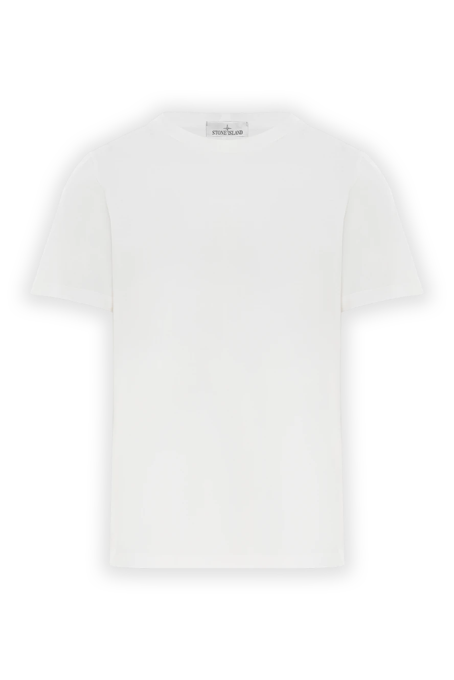 Stone Island графикалық басып шығарылған мақтадан жасалған ерлерге арналған ақ футболка 186947 - фото 1