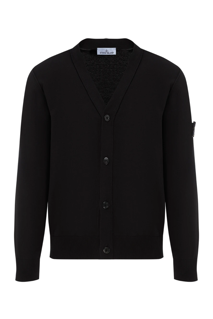 Stone Island вязаный кардиган из мягкого органического хлопка в рубчик черный 186958 - фото 1