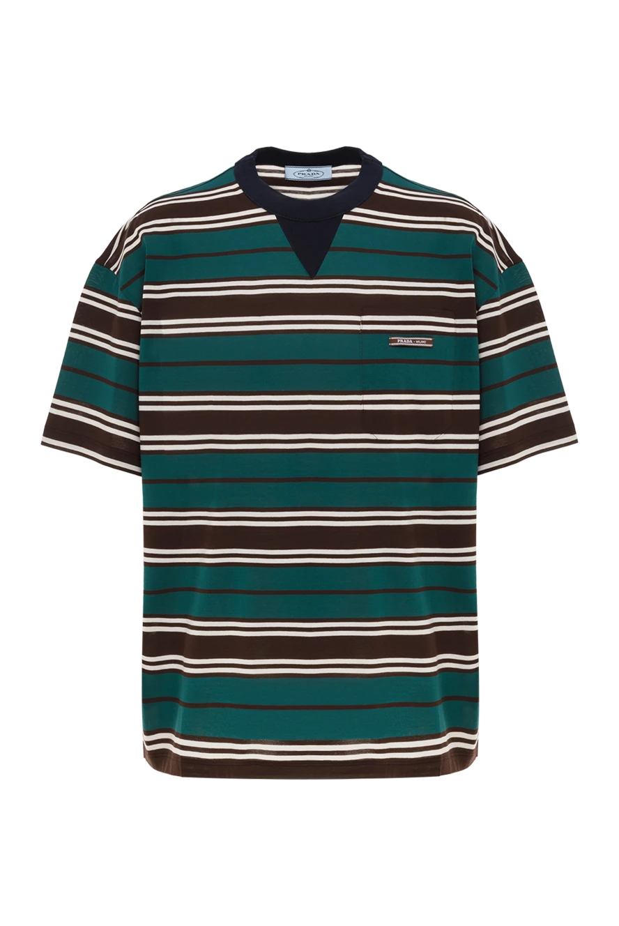 Prada полосатая футболка зеленая женская из хлопка 186990 - фото 1