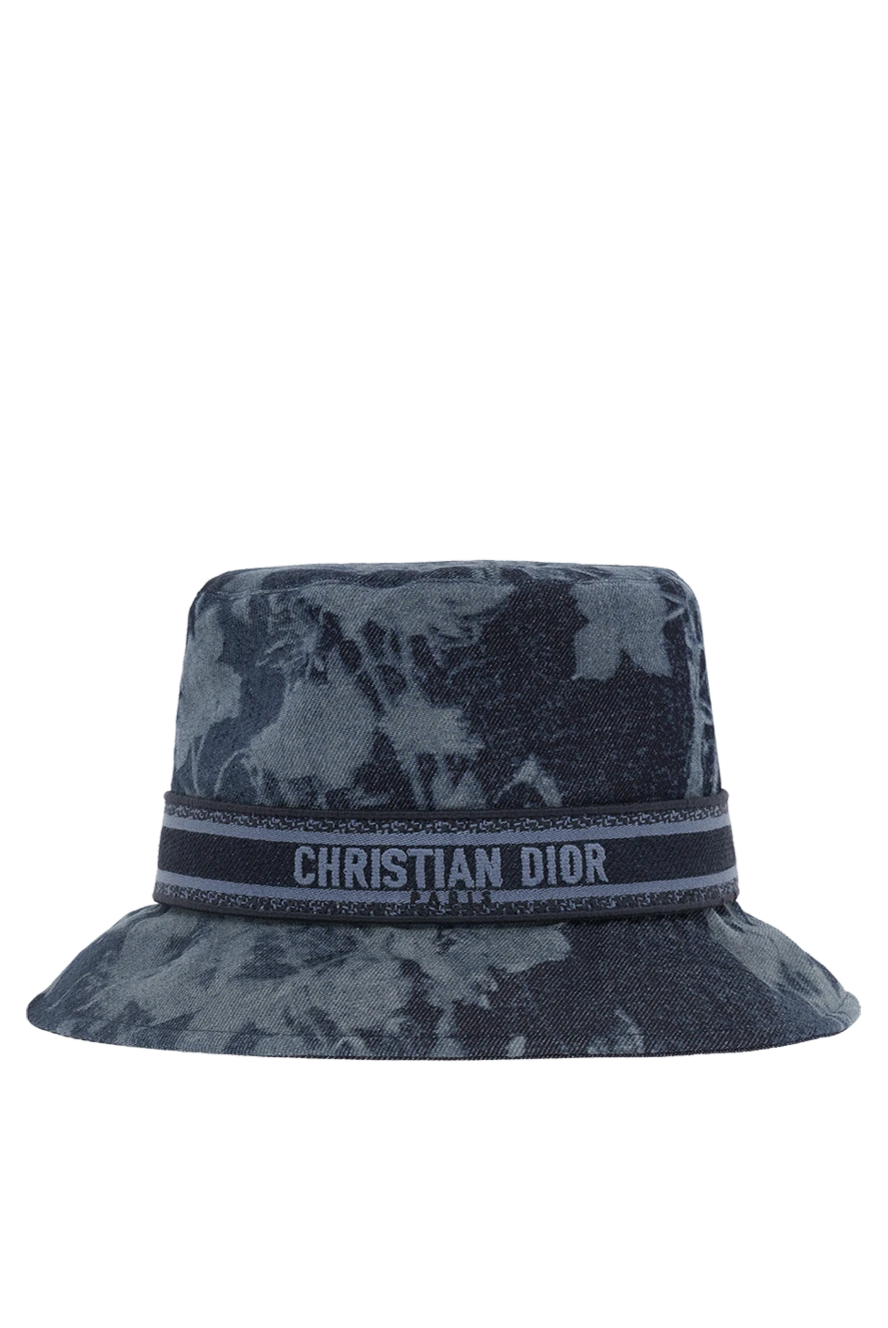Dior женская панама синяя с логотипом из хлопка 187030 - фото 1