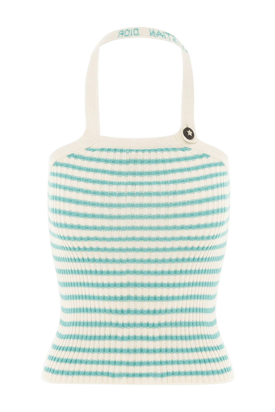 Dior топ белый в зеленую полоску из хлопка 187046 - фото 1