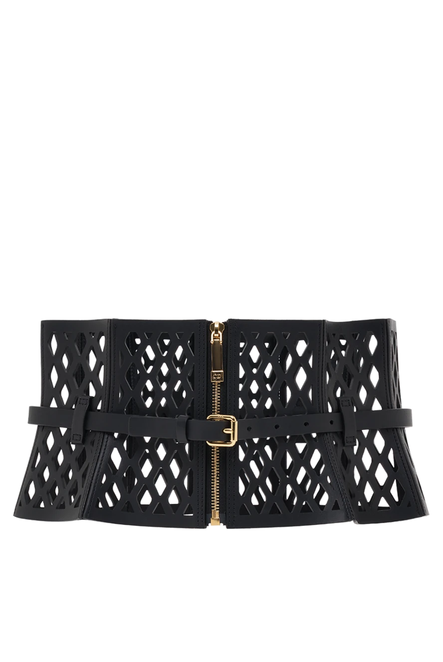 Dior кожаный пояс-корсет с лазерной резкой женский черный 187063 - фото 1
