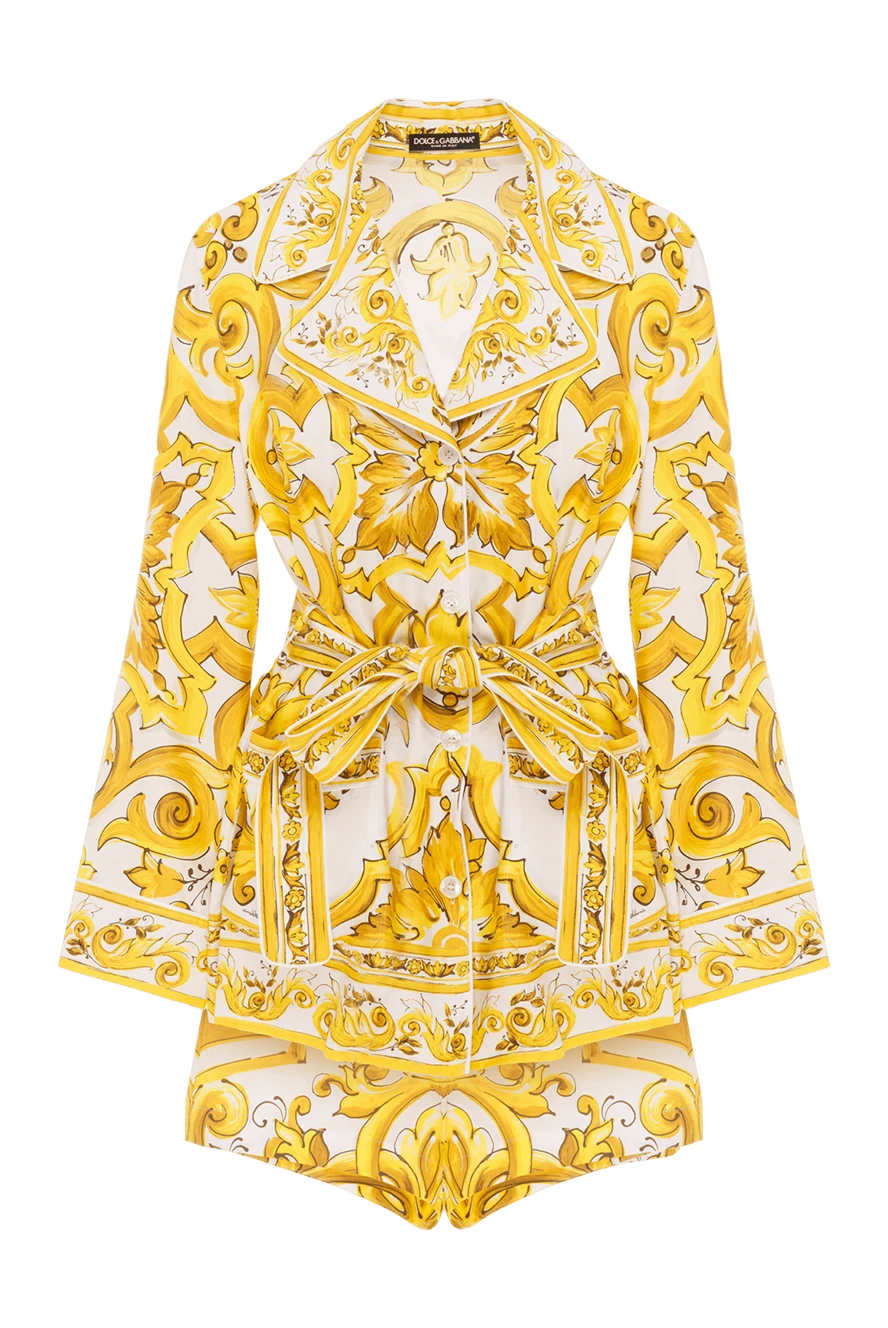 Dolce & Gabbana костюм с шортами из шелкового твила с принтом майолики желтый 187081 - фото 1