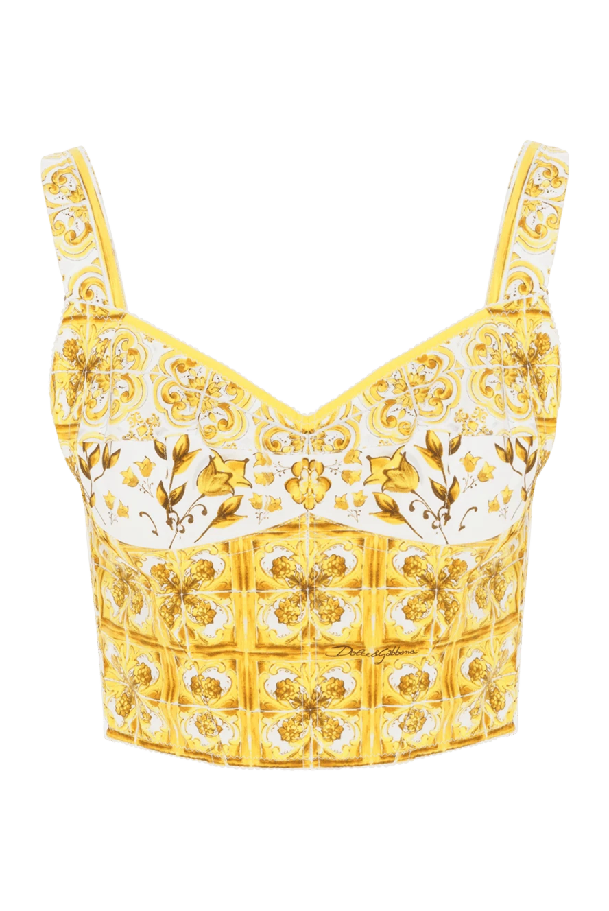 Dolce & Gabbana топ-бюстье из хлопка с принтом майолики желтый 187083 - фото 1