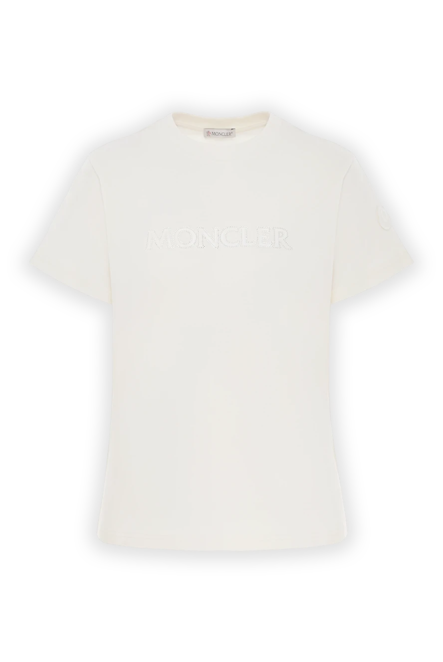 Moncler футболка из хлопка бежевая украшенная кристаллами 187161 - фото 1