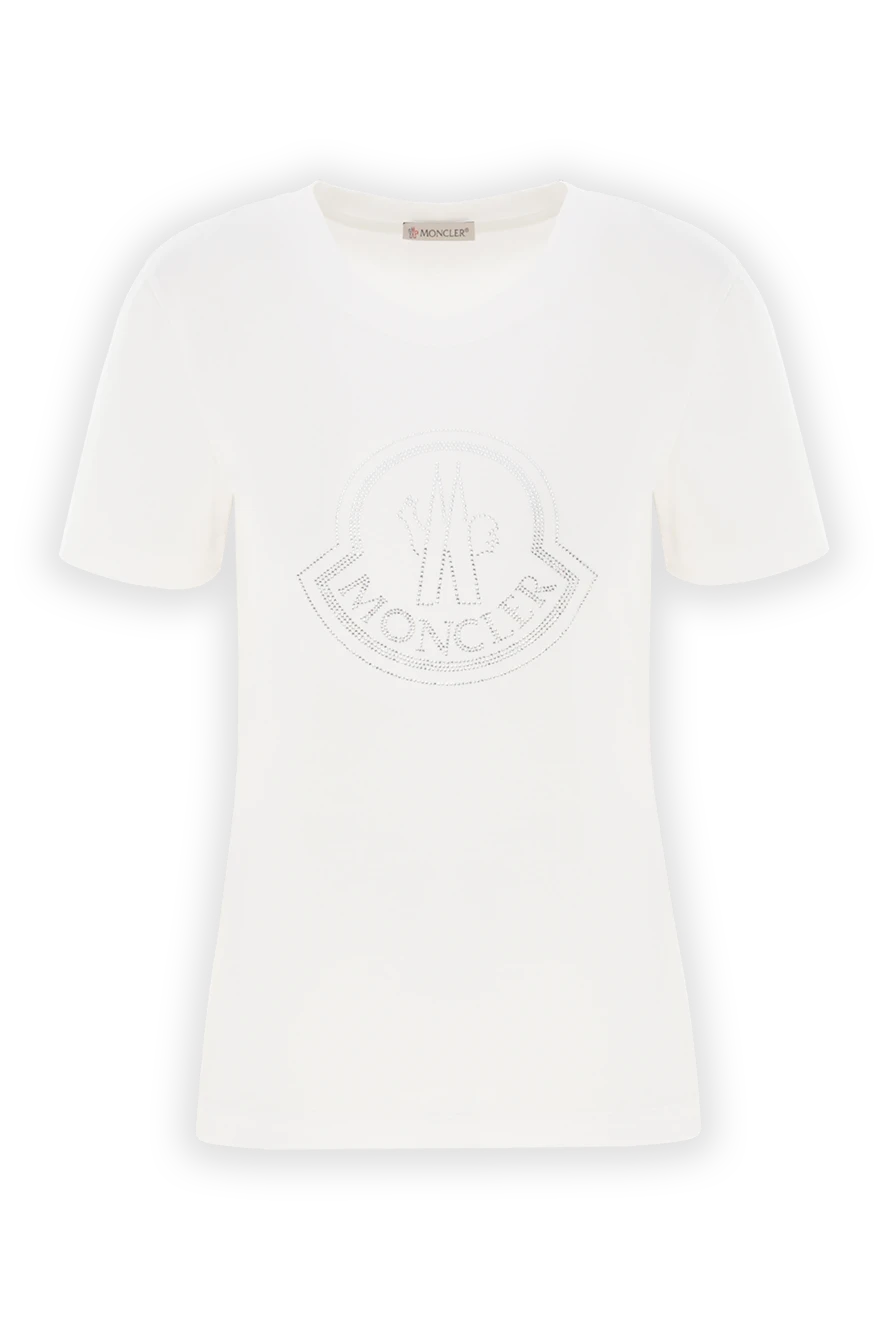 Moncler cotton t-shirt with crystal logo women's white 187162 - photo 1