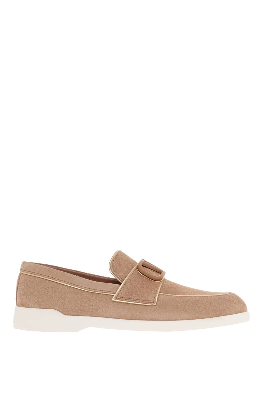 Women's brown suede loafers with buckle