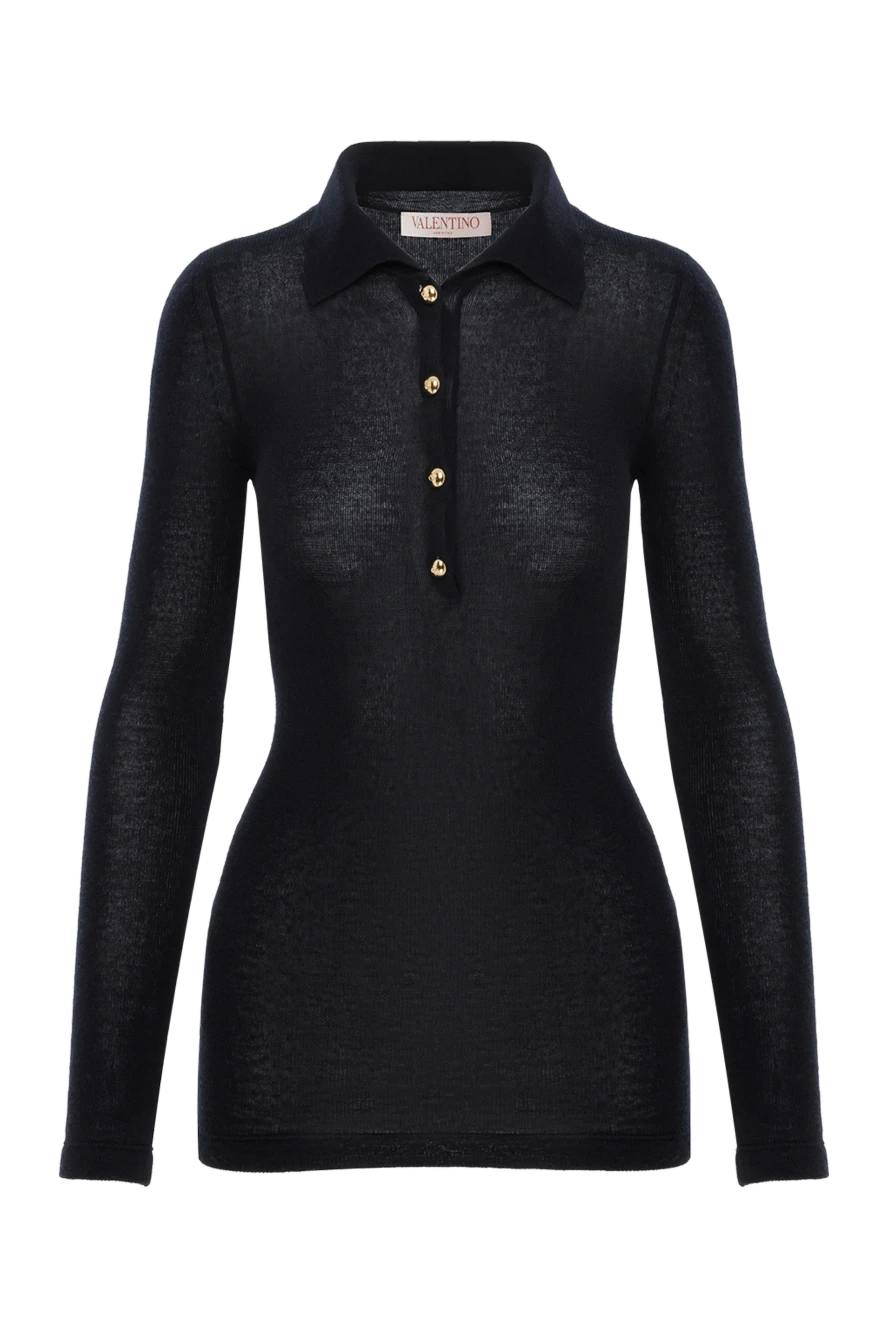 Valentino теплое кашемировое поло с добавлением шелка женское синее 187204 - фото 1