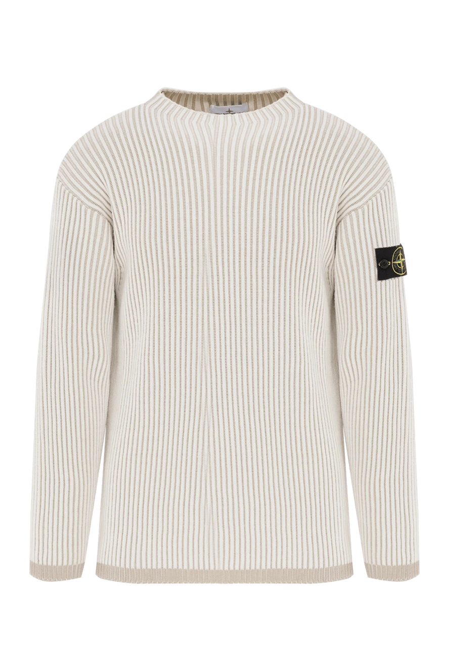 Stone Island бежевый шерстяной джемпер в рубчик для мужчин 187224 - фото 1