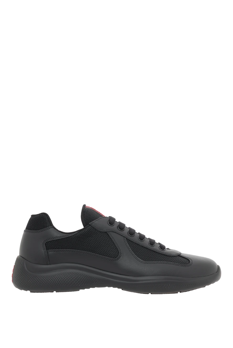 Prada кроссовки из телячьей кожи и сетки мужские черные 187292 - фото 1