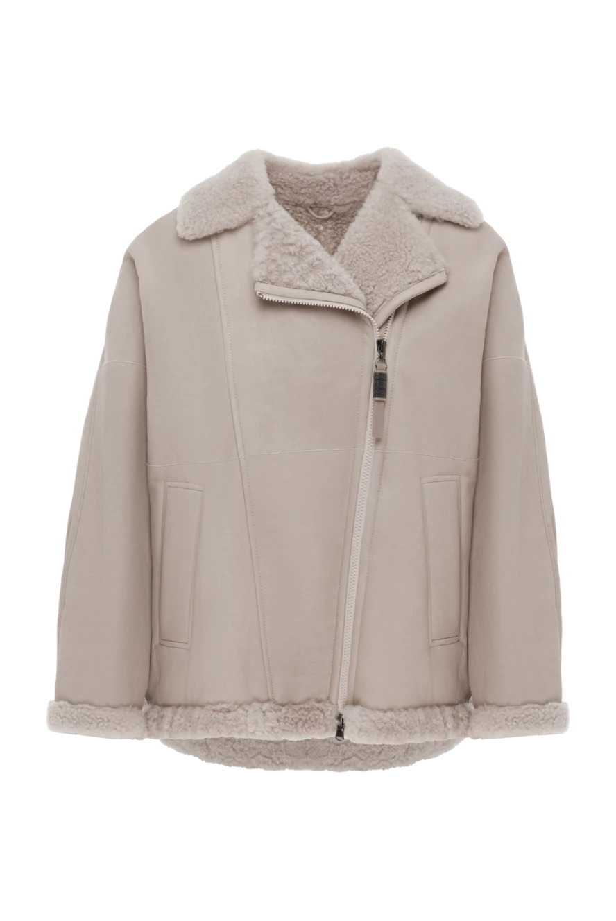 Brunello Cucinelli қой терісінен жасалған бежевый сыдырмалы әйелдер пальтосы 187311 - фото 1