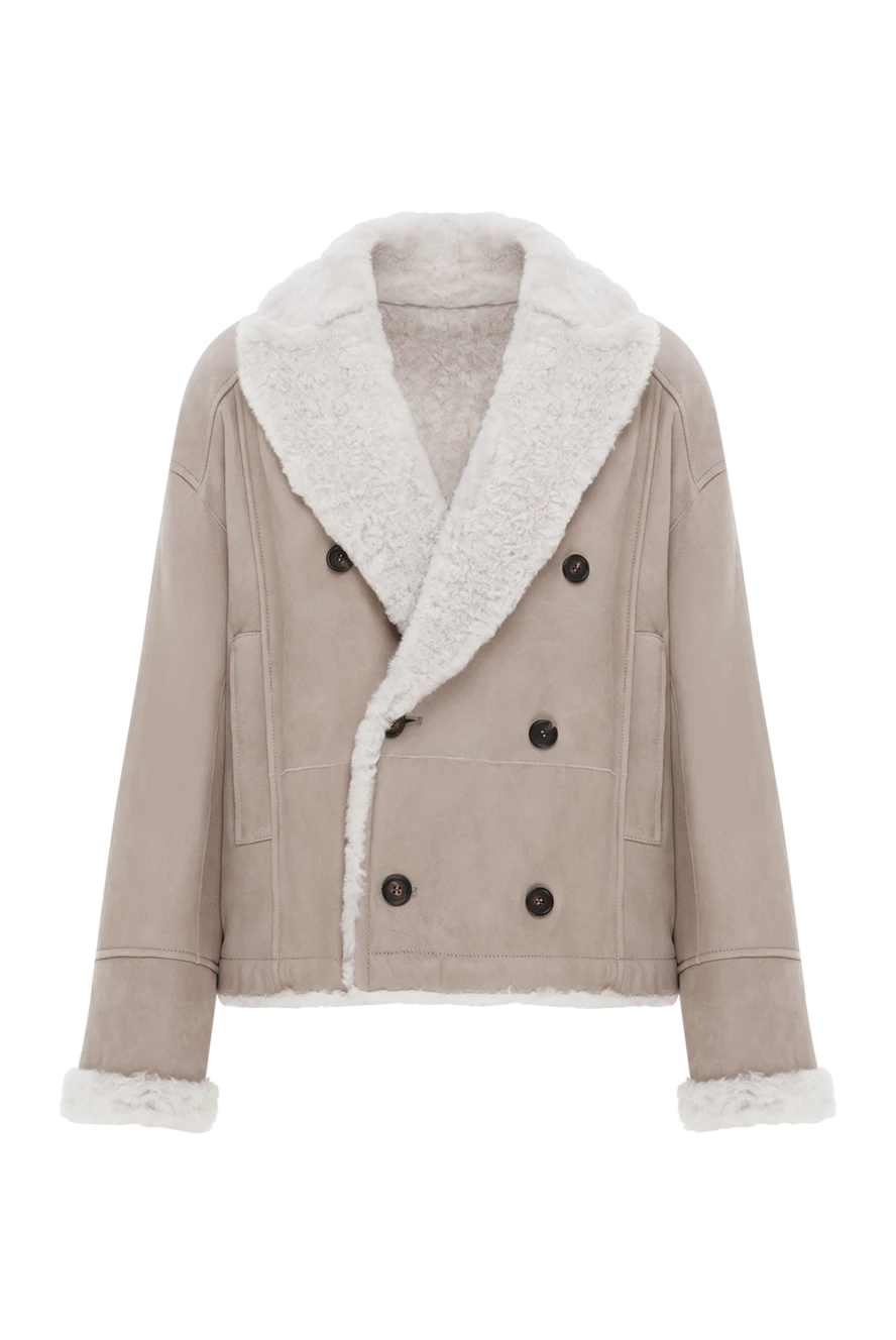 Brunello Cucinelli двусторонняя короткая дубленка из овчины двубортная бежевая 187312 - фото 1