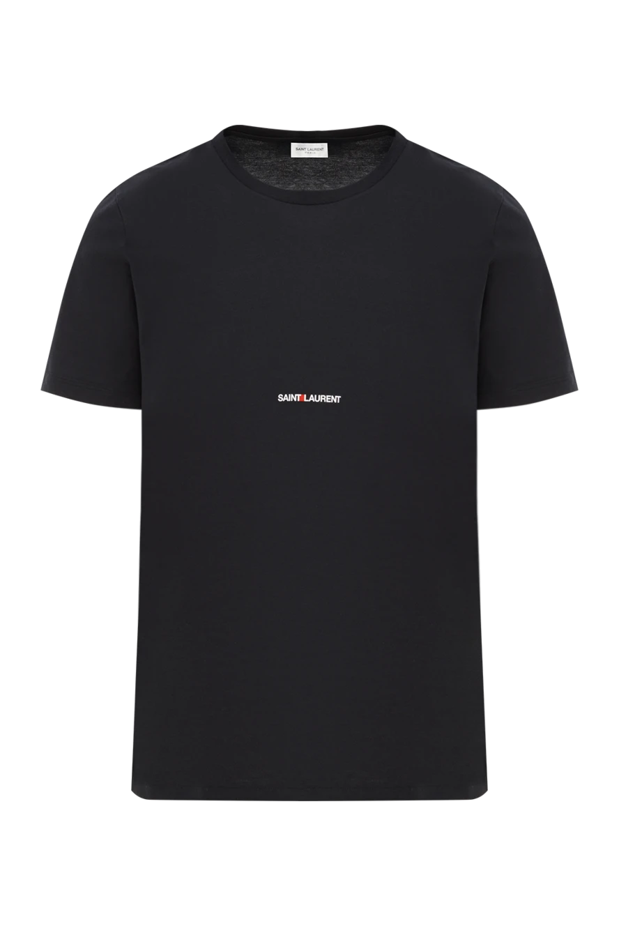 Saint Laurent мужская черная хлопковая футболка с логотипом 187354 - фото 1