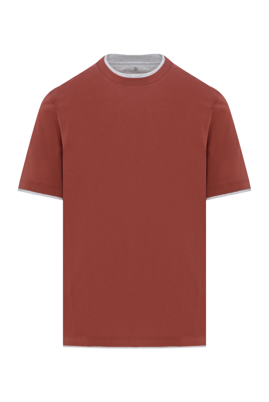 Brunello Cucinelli футболка мужская коричневого цвета из хлопка с окантовкой 187379 - фото 1