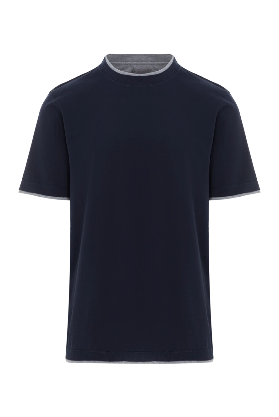 Brunello Cucinelli футболка мужская синего цвета из хлопка с окантовкой 187380 - фото 1