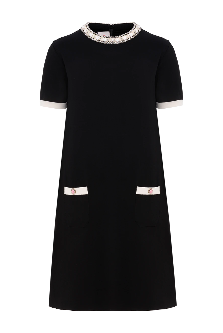 Valentino черное трикотажное платье с круглым вырезом из вискозы 187394 - фото 1