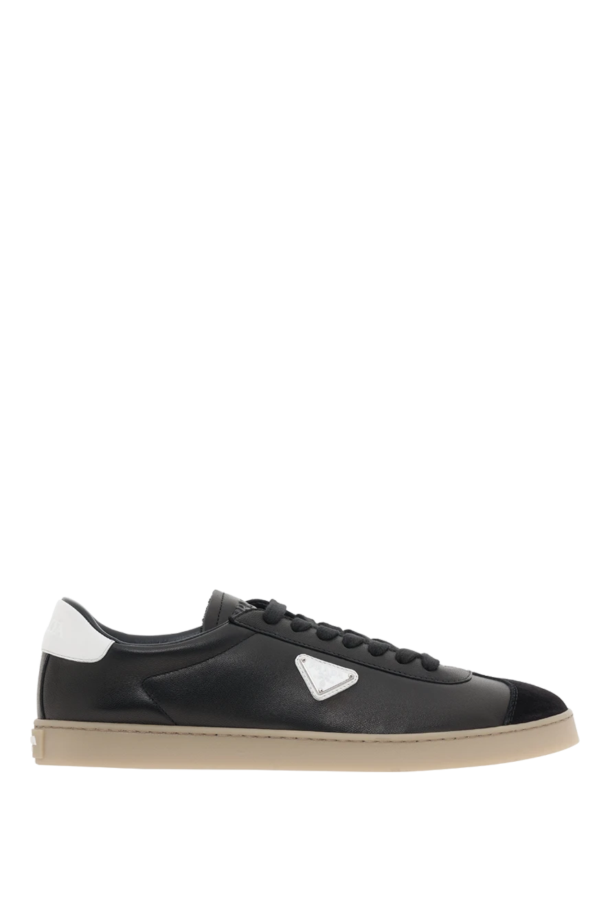 Prada кожаные кроссовки с замшевыми деталями черные 187395 - фото 1