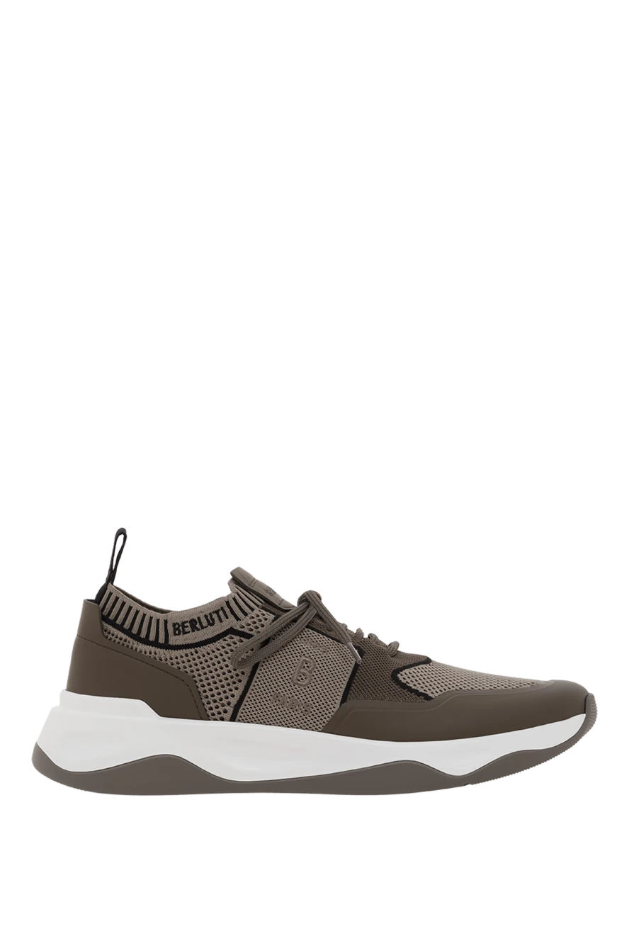 Berluti резеңке жабыны бар тоқыма және бұзау терісінен жасалған көлеңкелі кроссовка, бежевый 187499 - фото 1