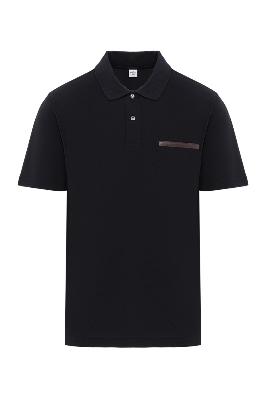 Berluti хлопковое синее поло с контрастной кожаной планкой
187504 - фото 1