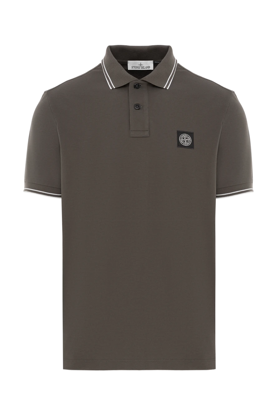 Stone Island логотипі және ақ мақтасы бар жасыл поло 187514 - фото 1