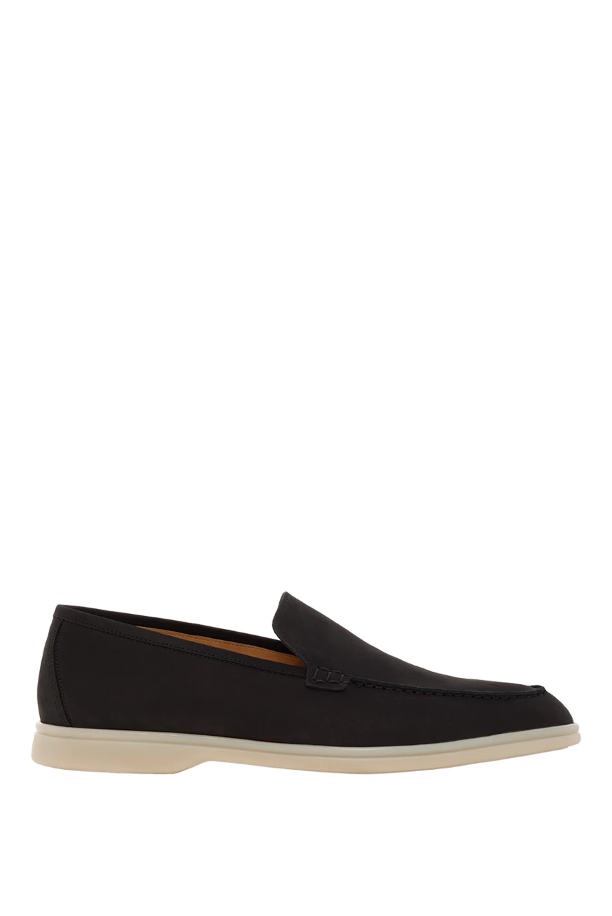 Cesare di Napoli нубуковые мужские лоферы casimiro черные на белой подошве 187518 - фото 1