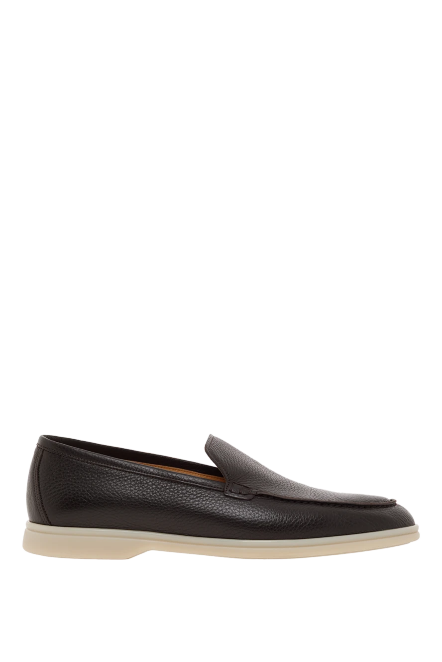 Cesare di Napoli лоферы коричневые итальянские мужские из зернистой кожи 187524 - фото 1