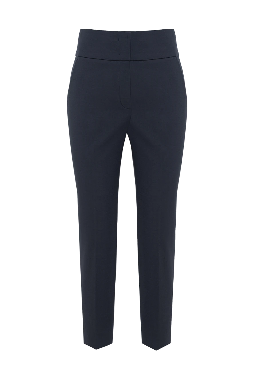 Thick cotton and viscose trousers blue women's with wide belt