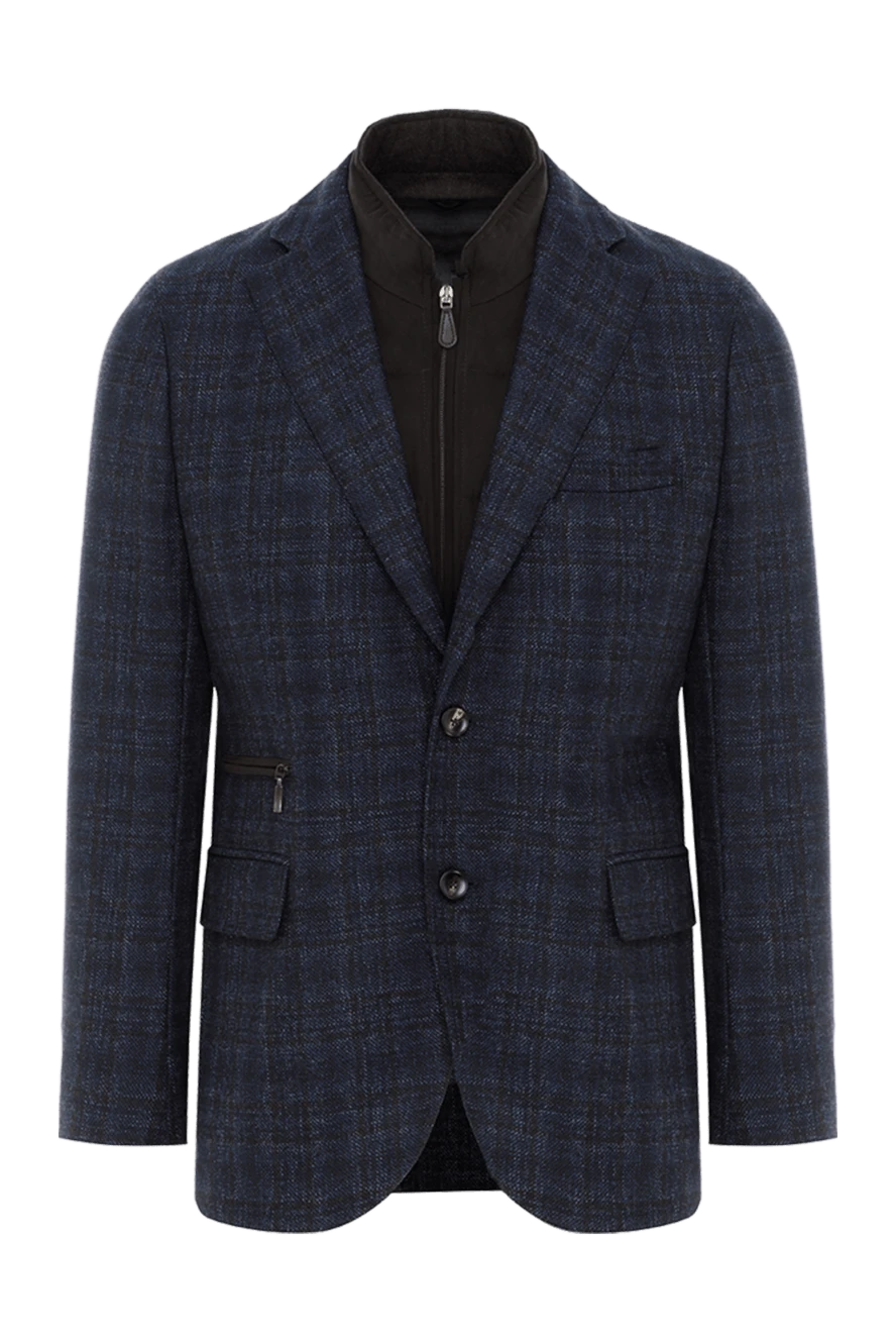 Lubiam синий мужской пиджак в клетку с трикотажным воротником на молнии 187729 - фото 1