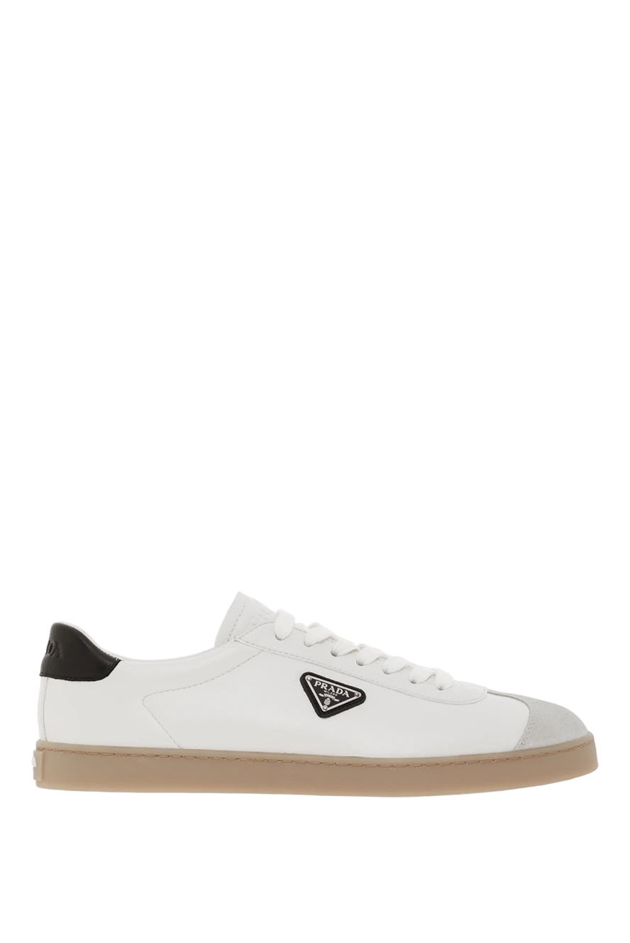 Prada белые сникеры с треугольным логотипом и контрастной пяткой 187730 - фото 1