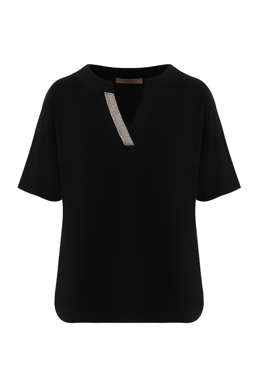 D.Exterior сәндік жолағы бар әйелдерге арналған қара мақтадан жасалған футболка 187780 - фото 1