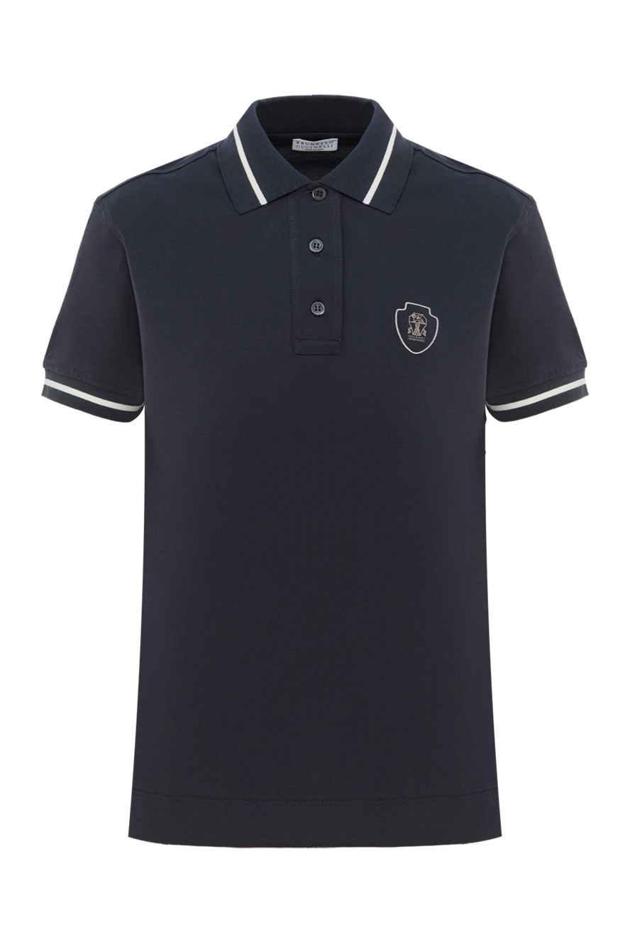 Brunello Cucinelli женское поло синее с логотипом и полосками на рукавах и воротнике 187829 - фото 1