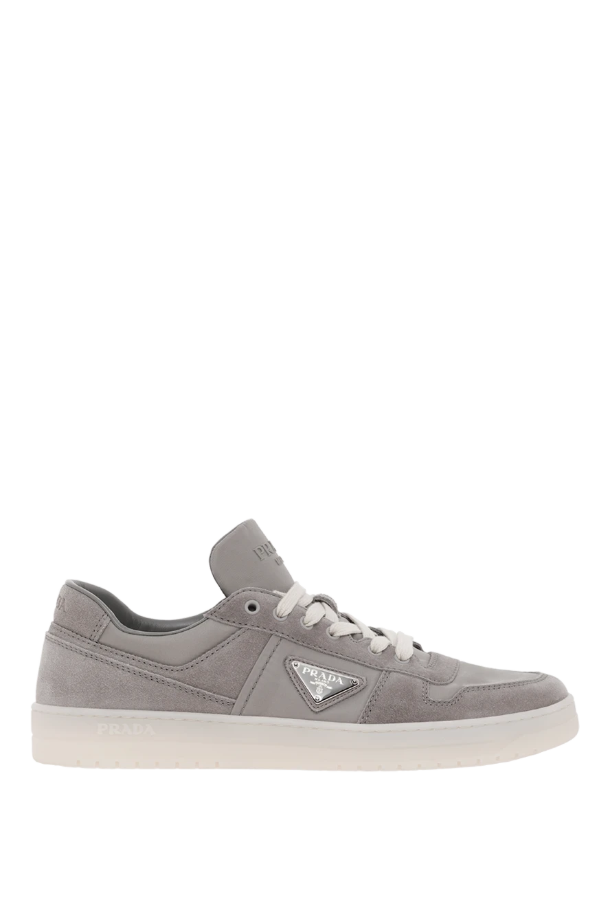 Prada кроссовки downtown из re-nylon и замши серые с логотипом 187874 - фото 1