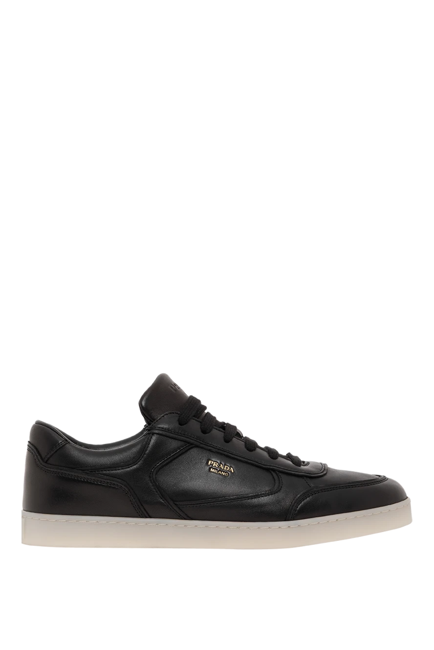 Prada ерлерге арналған қара кроссовкалар логотипі бар шынайы былғарыдан жасалған 187876 - фото 1