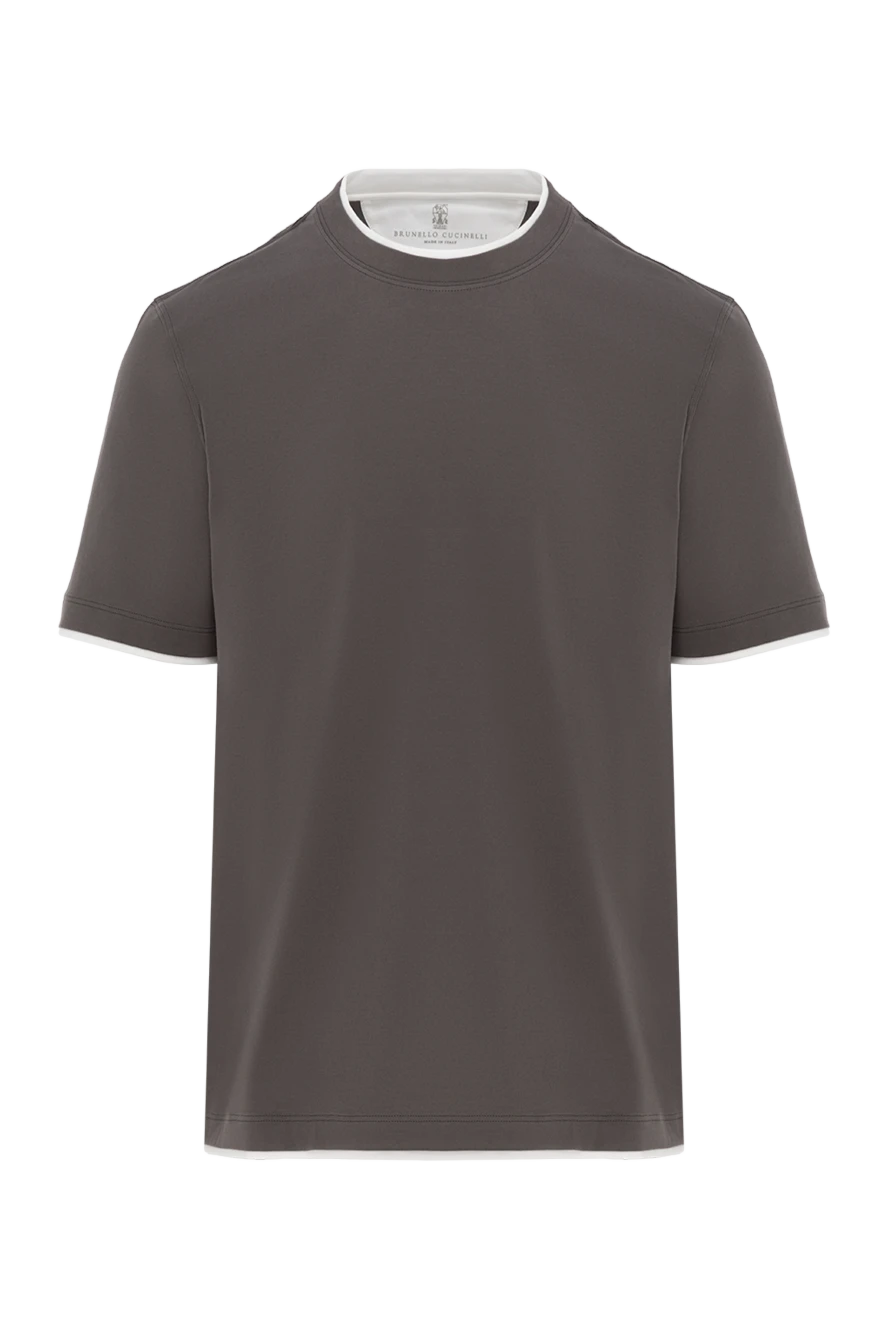 Brunello Cucinelli men's gray cotton t-shirt with piping 187883 - photo 1