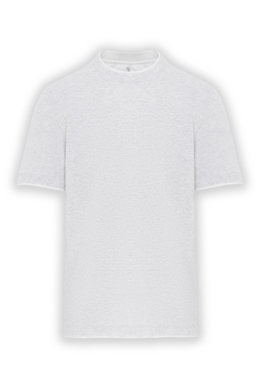 Brunello Cucinelli футболка мужская светло-серого цвета из хлопка с окантовкой 187884 - фото 1