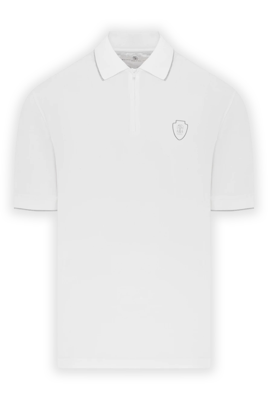 Brunello Cucinelli белое мужское поло на молнии с логотипом 187886 - фото 1