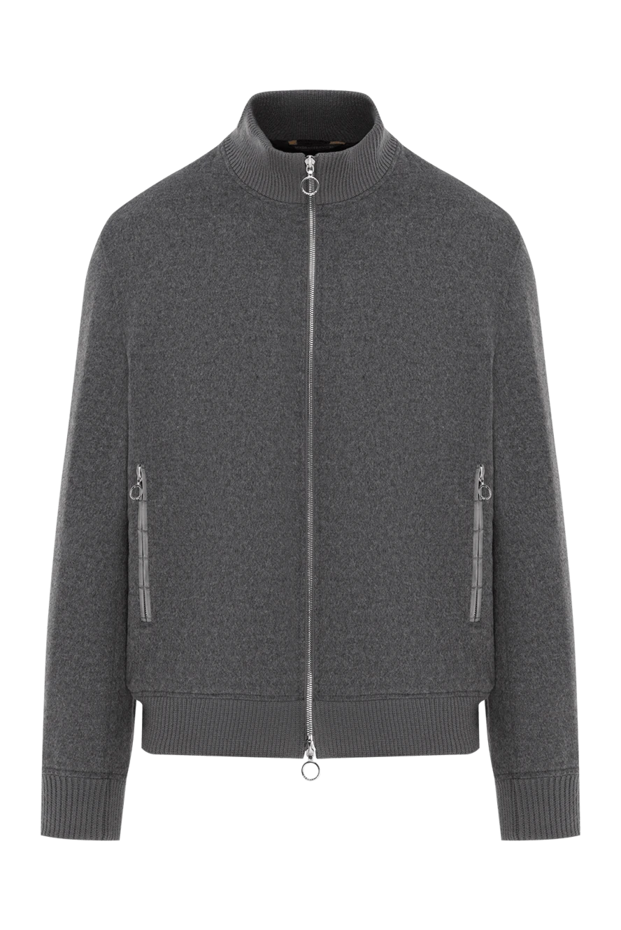 Seraphin мужская куртка из кашемира с кожаными вставками из аллигатора серая 187915 - фото 1