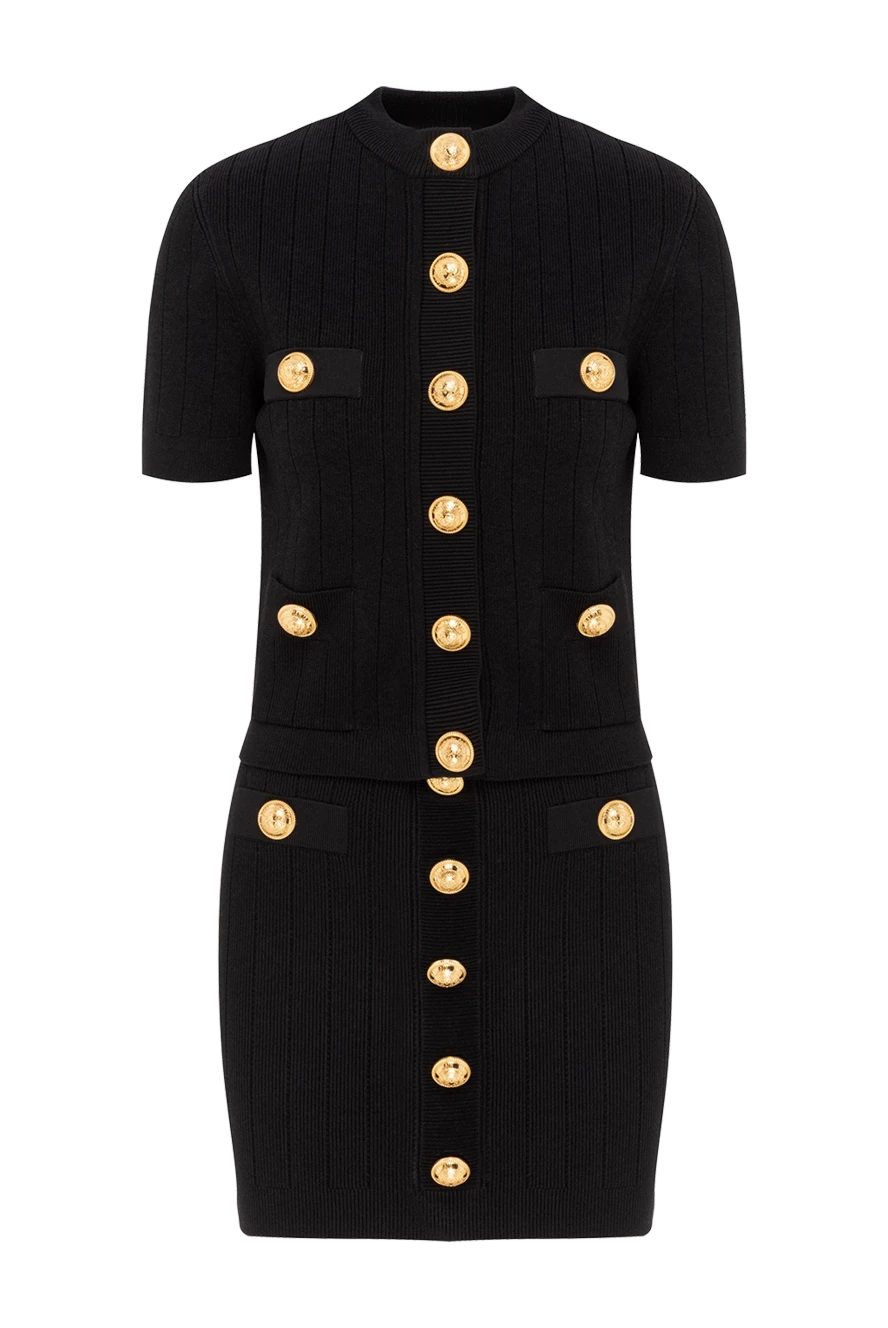 Balmain кардиган с юбкой черный тонкой вязки с пуговицами 187968 - фото 1
