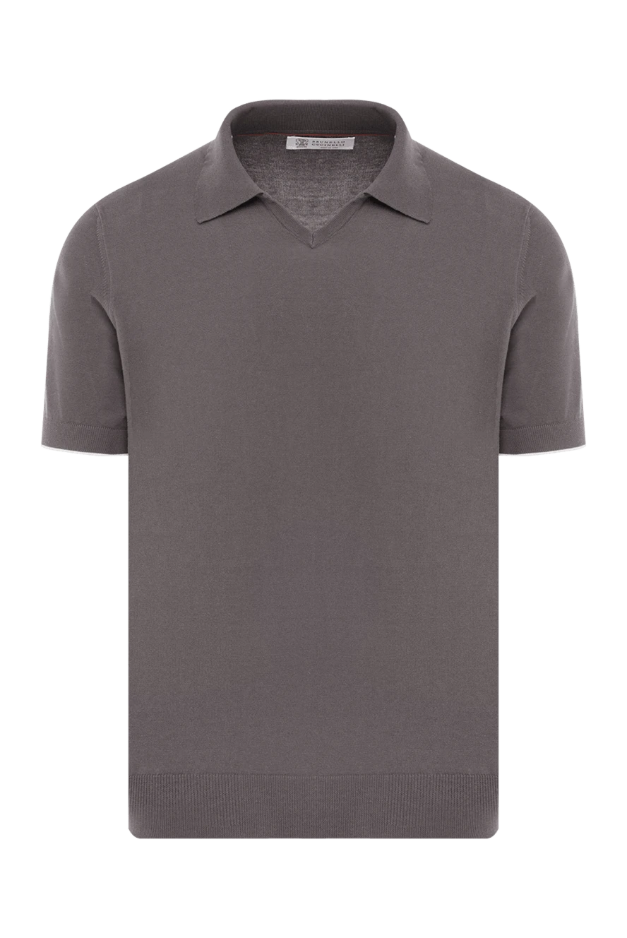 Brunello Cucinelli поло мужское темно-бежевое без пуговиц с окантовкой 187972 - фото 1