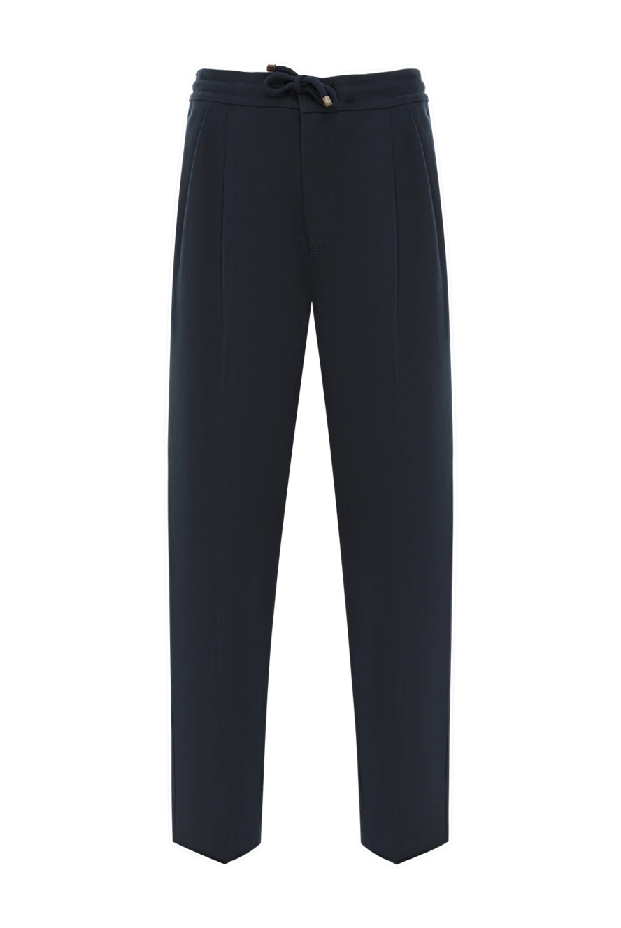 Brunello Cucinelli қос бүктелген көк түсті кең конустық талшық шалбар 187980 - фото 1