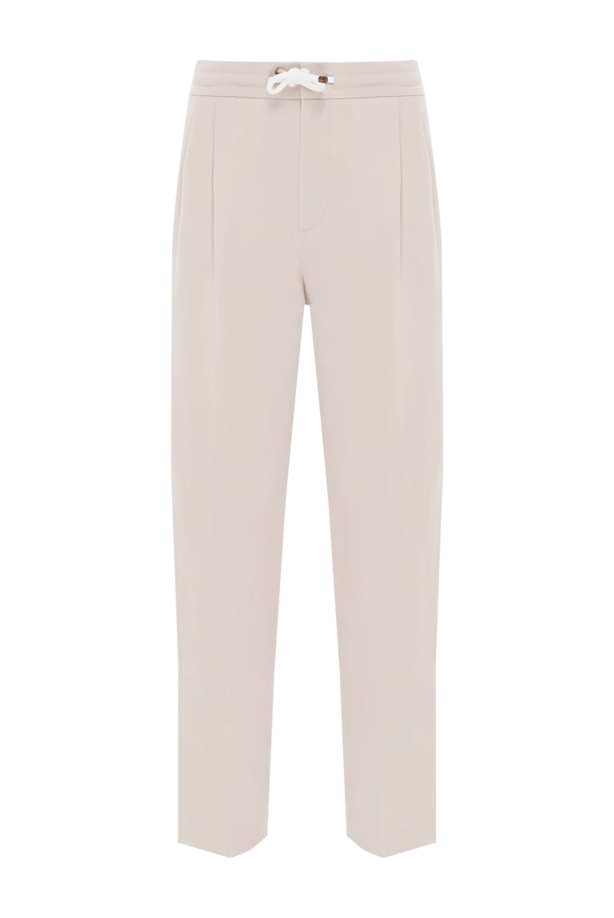 Brunello Cucinelli бежевые брюки свободного зауженного кроя из саржи с двойными защипами 187981 - фото 1