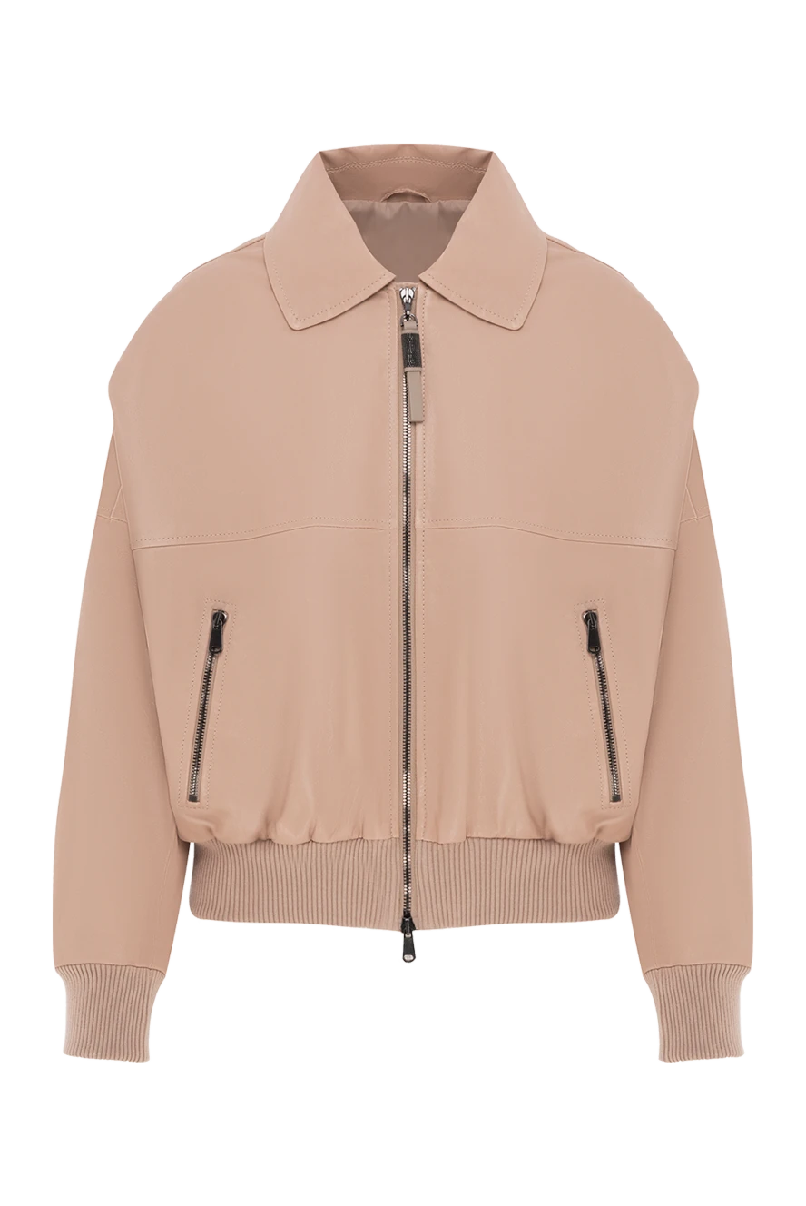 Brunello Cucinelli кожаная куртка женская бежевая с цепочкой мониль 188046 - фото 1