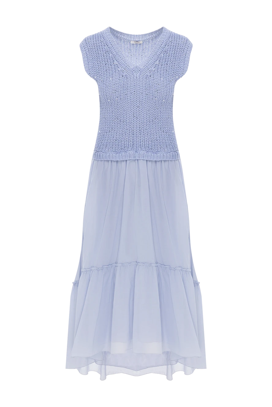 Peserico трикотажное платье голубого цвета с присборенной юбкой 188055 - фото 1