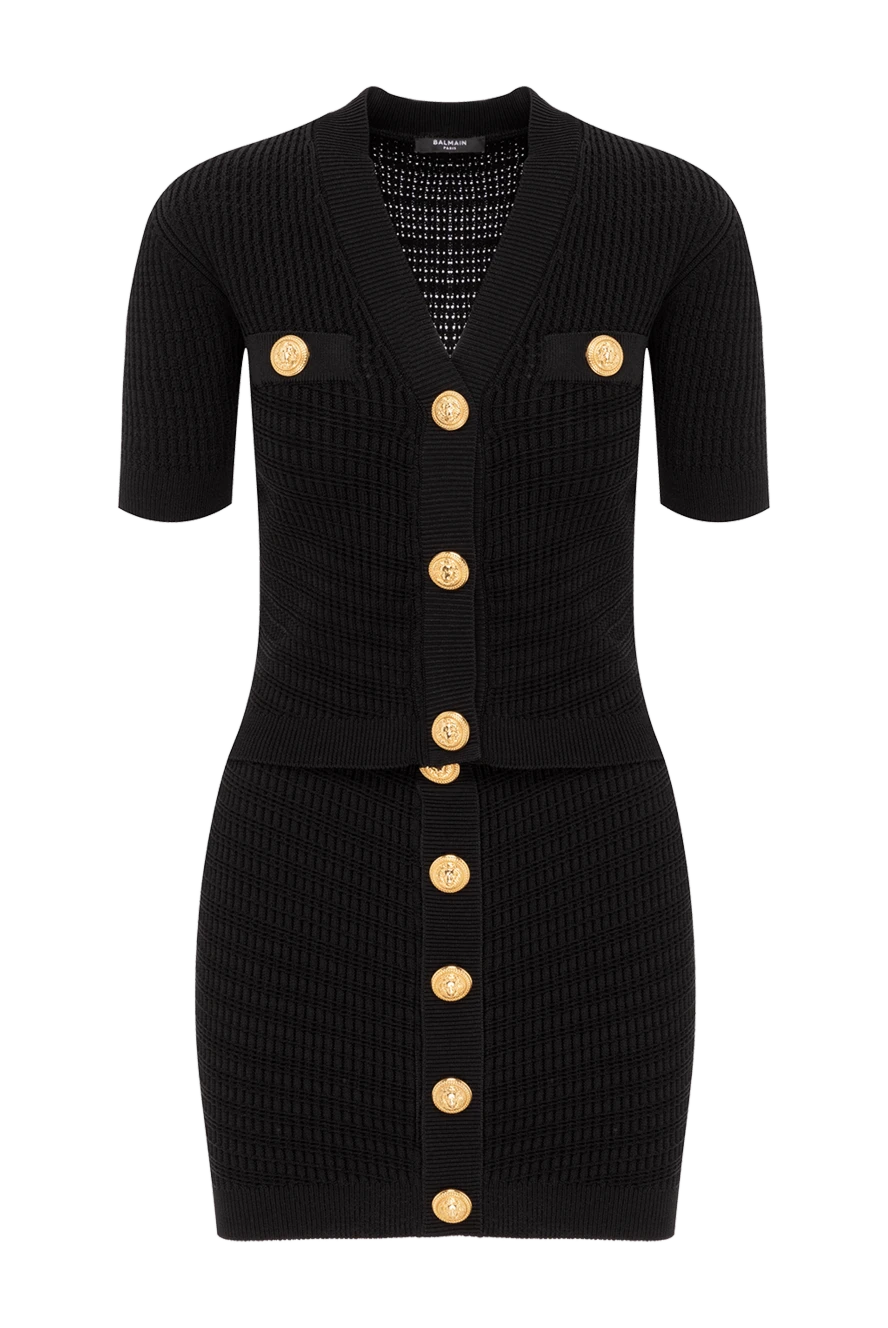 Balmain knitted suit black with gold buttons made of viscose 188084 - photo 1