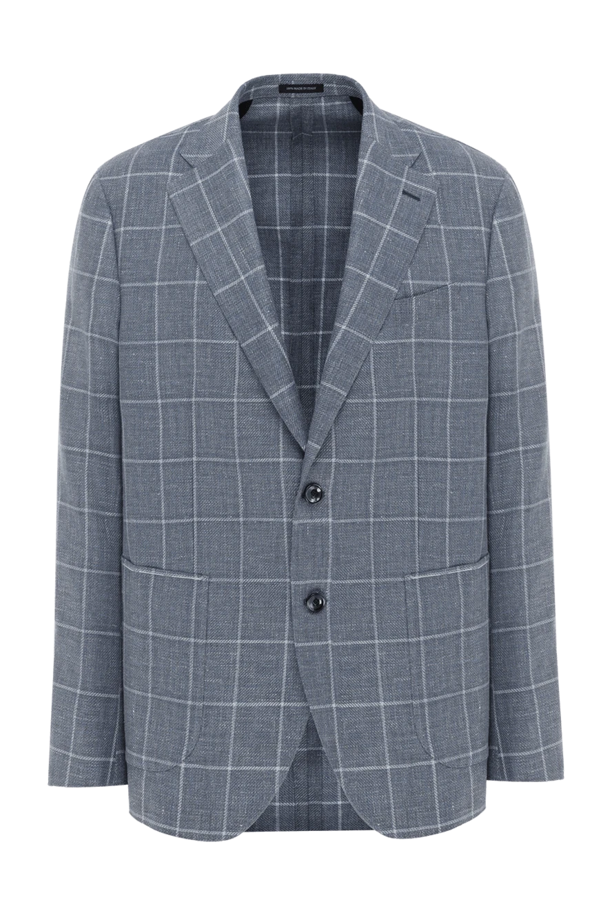 Sartoria Latorre серо-голубой клетчатый пиджак мужской из льна и шерсти 188101 - фото 1