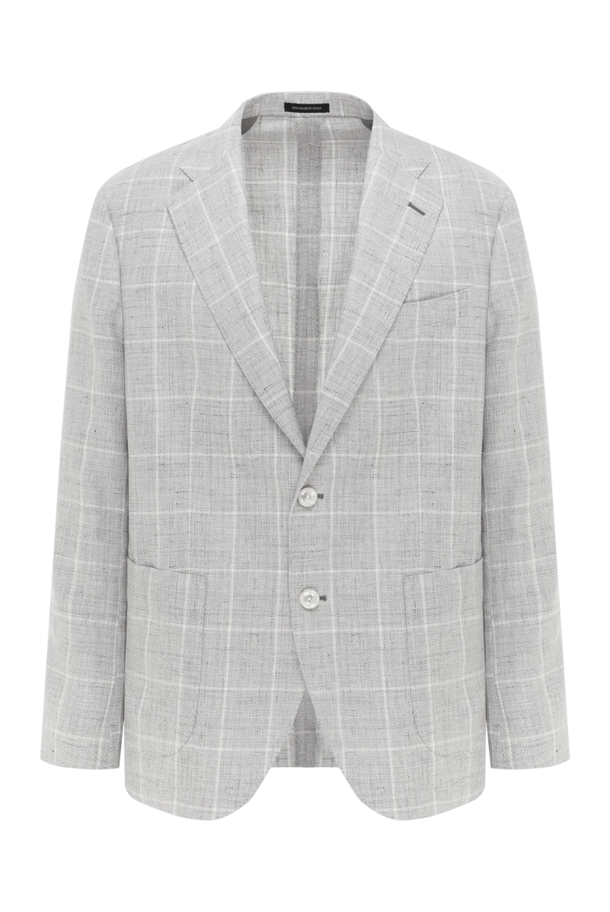 Sartoria Latorre светло-серый мужской пиджак в клетку из льна и шерсти 188102 - фото 1